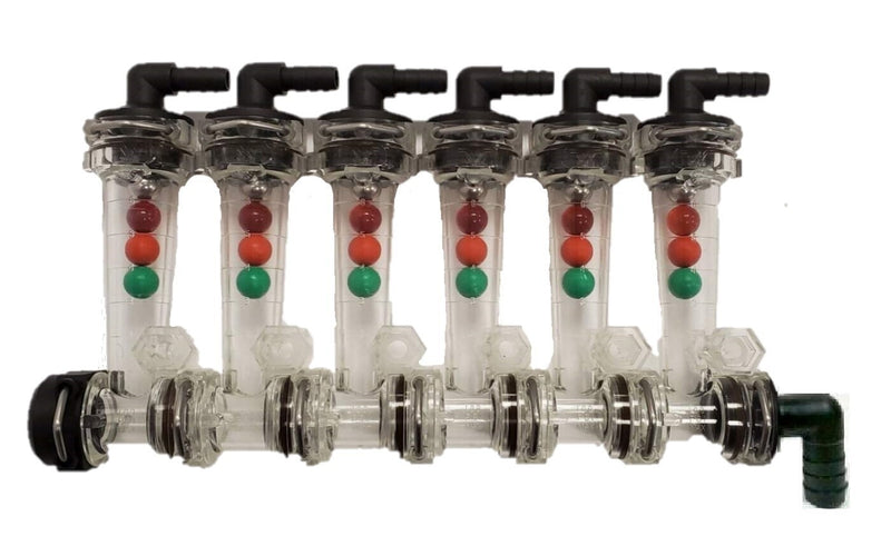 DURAFORCE Wilger 6 Column Flow Indicator 3/8" 90° Outlets & 3/4" 90° Inlet w/ Viton Seals