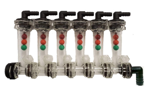 DURAFORCE Wilger 6 Column Flow Indicator 3/8" 90° Outlets & 3/4" 90° Inlet w/ Viton Seals