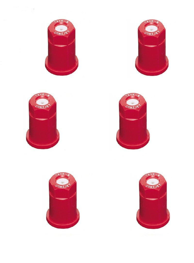 DURAFORCE Pack of 6 - TeeJet ConeJet Hollow Cone Spray Tip 0.1 GPM @ 40 PSI Visiflo Red