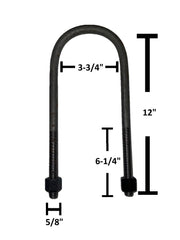 DURAFORCE Round U-Bolt 5/8" Thick x 3-3/4" ID x 12" Long w/ Zinc Plated Nuts R279