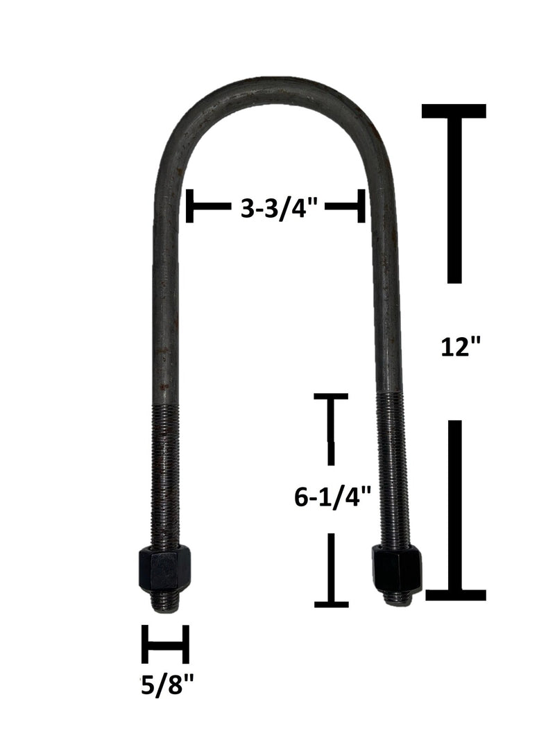 DURAFORCE Round U-Bolt 5/8" Thick x 3-3/4" ID x 12" Long w/ Zinc Plated Nuts R279