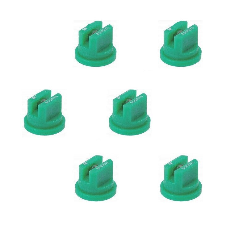 DURAFORCE Pack of 6 - TeeJet Extended Range Flat Spray Tips Green 80° Polymer w/ SS Insert
