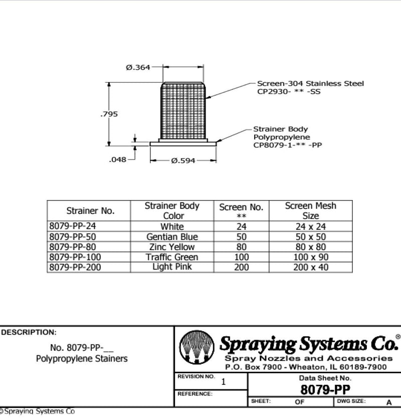 DURAFORCE Teejet Poly Tip Strainer w/ Stainless Steel 50 Mesh Screen 8079-PP-50