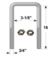 DURAFORCE Square U-Bolt 3/4" Thick x 3-1/8" ID x 16" Long w/ Zinc Plated Nuts S181