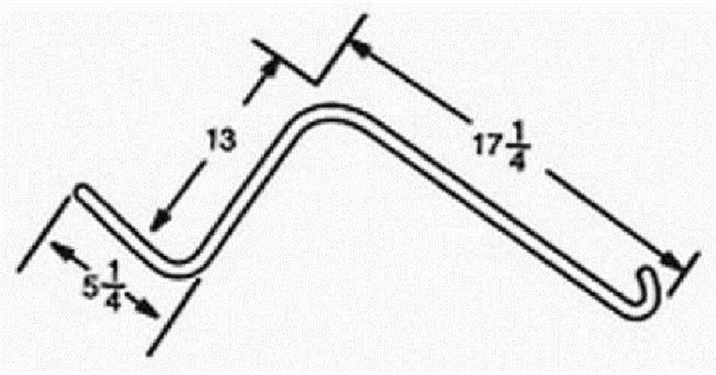 DURAFORCE Tonutti LH Wheel Rake Tine 5.25" x 13" x 17.25" Curved End w/ 0.250 Thick Wire