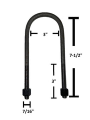 DURAFORCE Round U-Bolt 7/16" Thick x 3" ID x 7-1/2" Long w/ Zinc Plated Nuts R229