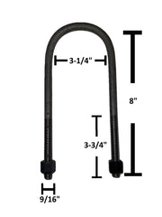 DURAFORCE Round U-Bolt 9/16" Thick x 3-1/4" ID x 8" Long w/ Zinc Plated Nuts R250