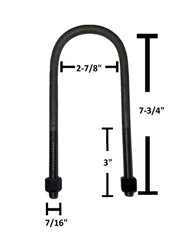 DURAFORCE Round U-Bolt 7/16" Thick x 2-7/8" ID x 7-3/4" Long w/ Zinc Plated Nuts R227