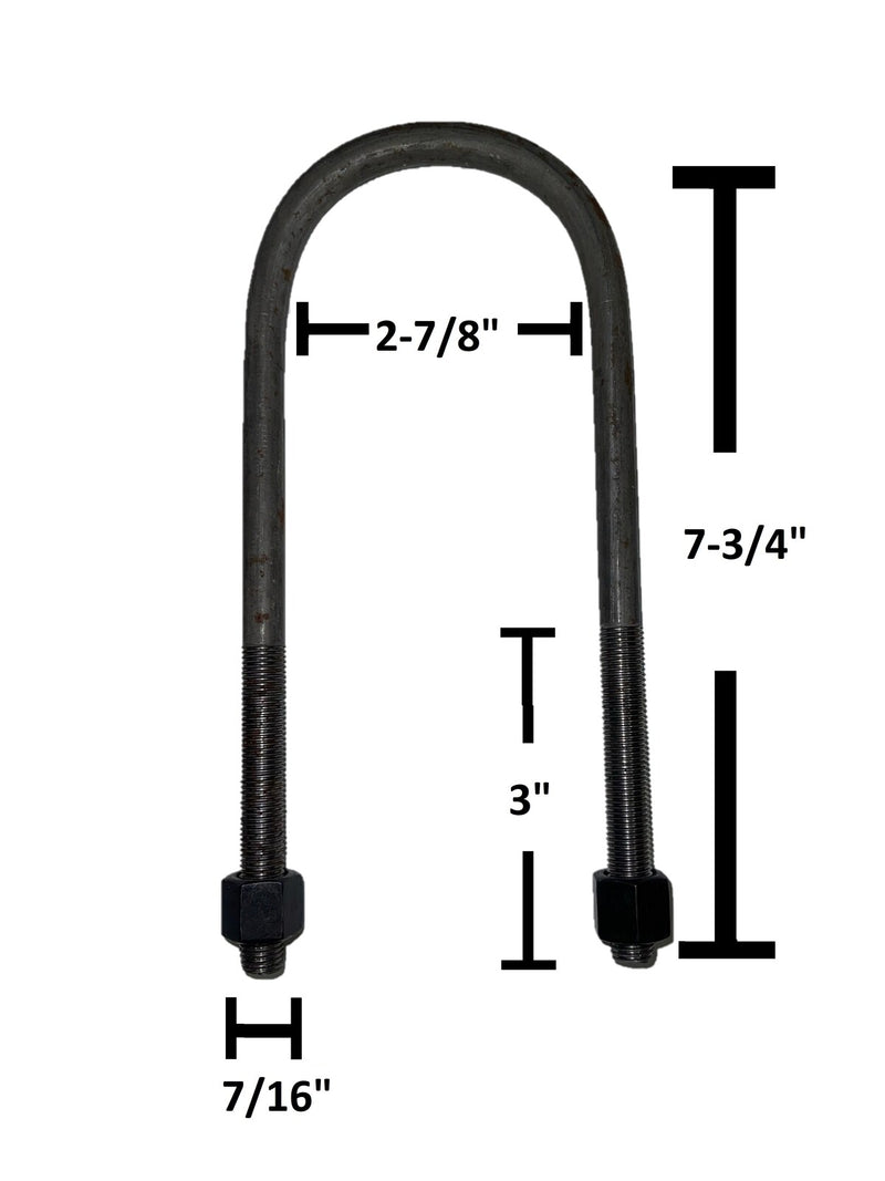 DURAFORCE Round U-Bolt 7/16" Thick x 2-7/8" ID x 7-3/4" Long w/ Zinc Plated Nuts R227