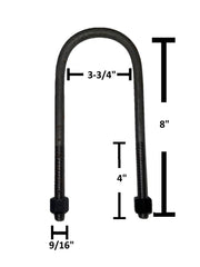 DURAFORCE Round U-Bolt 9/16" Thick x 3-3/8" ID x 12" Long w/ Zinc Plated Nuts R253