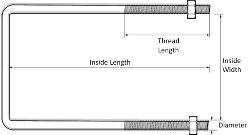 DURAFORCE Zinc Plated Square U-Bolt 3/4" Thick x 7" ID x 7" Long w/ Zinc Plated Nuts