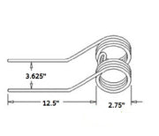 DURAFORCE 3 Kuhn Tedder Teeth 12.5" Tine x 2.75" Coil x 3.625" Hook w/ 0.375 Wire 576 090