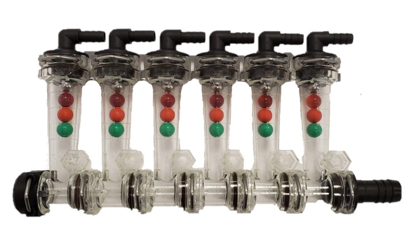 DURAFORCE Wilger 6 Column Flow Indicator w/ 3/8" 90° Outlets & 3/4" Straight Inlet 20460-6