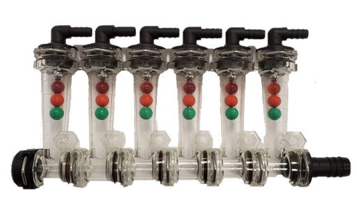 DURAFORCE Wilger 6 Column Flow Indicator w/ 3/8" 90° Outlets & 3/4" Straight Inlet 20460-6