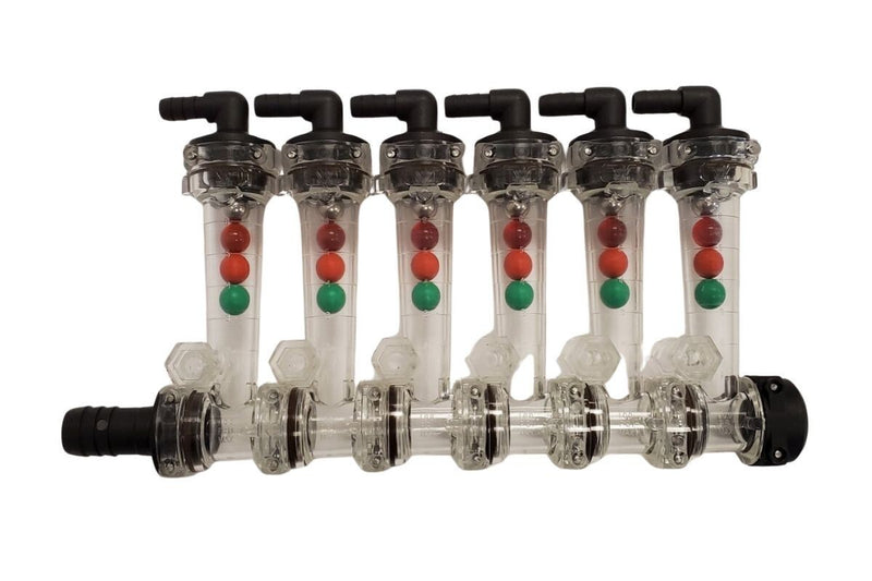 DURAFORCE Wilger 6 Column Flow Indicator w/ 3/8" 90° Outlets & 3/4" Straight Inlet 20460-6