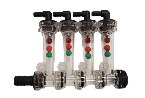 DURAFORCE Wilger 4 Column Flow Indicator w/ 3/8" 90° Outlets & 3/4" Straight Inlet 20460-4