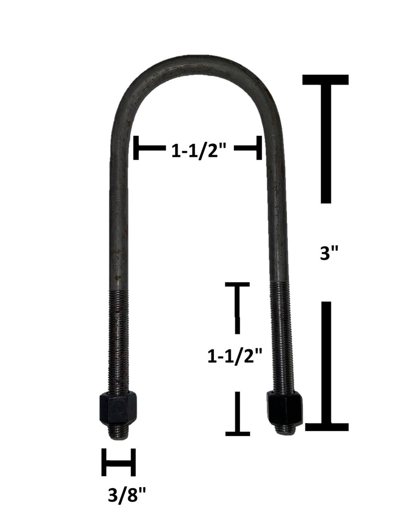 DURAFORCE Round U-Bolt 3/8" Thick x 1-1/2" ID x 3" Long w/ Zinc Plated Nuts R205
