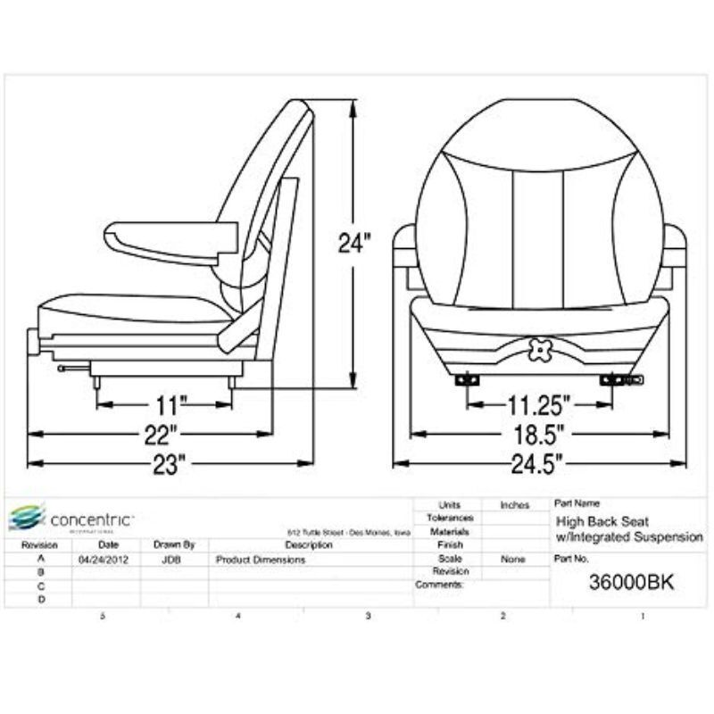 DURAFORCE Tractor & Industrial High Back Seat with Integrated Suspension & Armrests