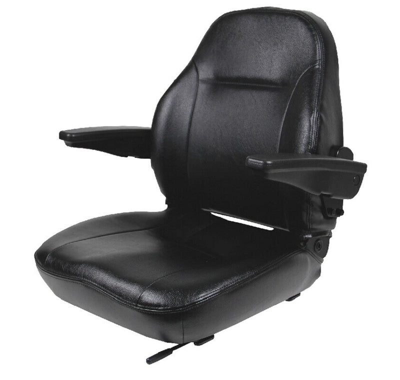 DURAFORCE Premium High-Back Black Vinyl Seat w/ Armrests, Lumbar Support & Slide Rails