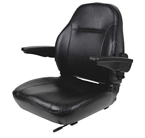 DURAFORCE Premium High-Back Black Vinyl Seat w/ Armrests, Lumbar Support & Slide Rails
