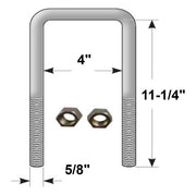 DURAFORCE Square U-Bolt 5/8" Thick x 4" ID x 11-1/4" Long w/ Zinc Plated Nuts S178