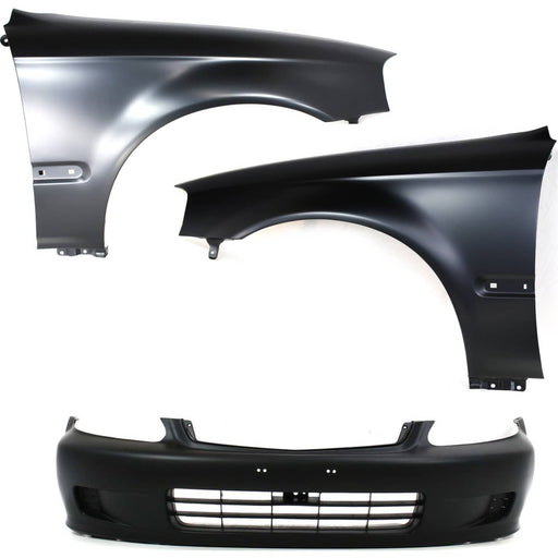 DURAFORCE Front Bumper Cover Kit For 1999-00 Honda Civic With Fender Hatchback Sedan Coupe