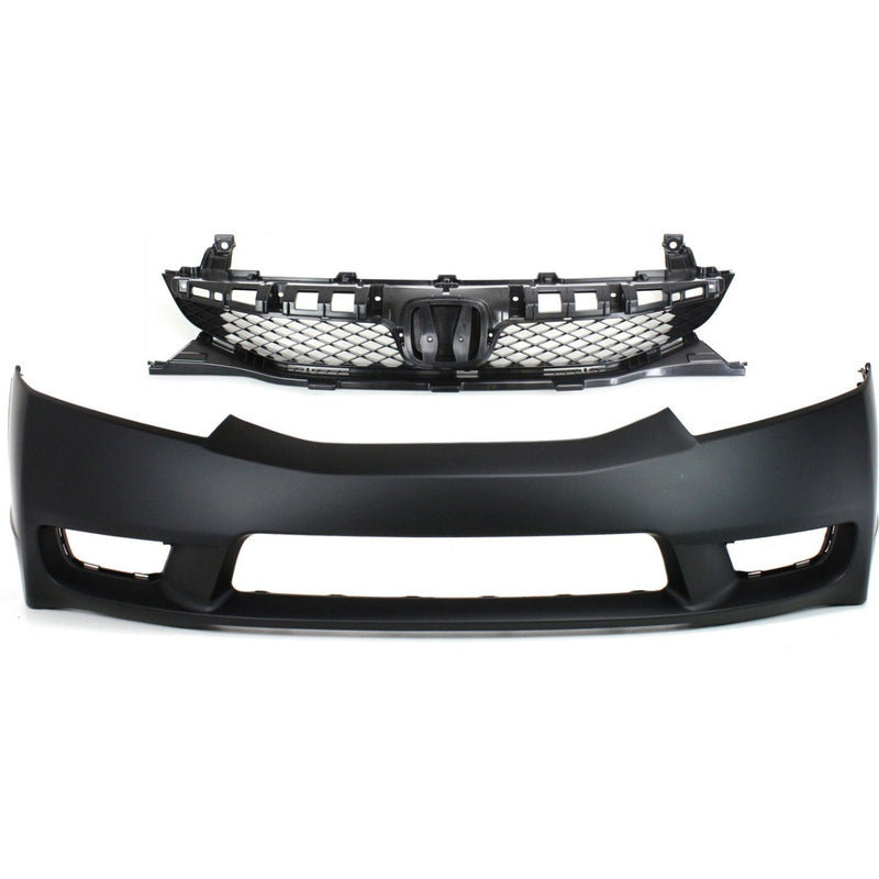 DURAFORCE Front Bumper Cover and Grille Kit For 2009-2011 Honda Civic Sedan Primed