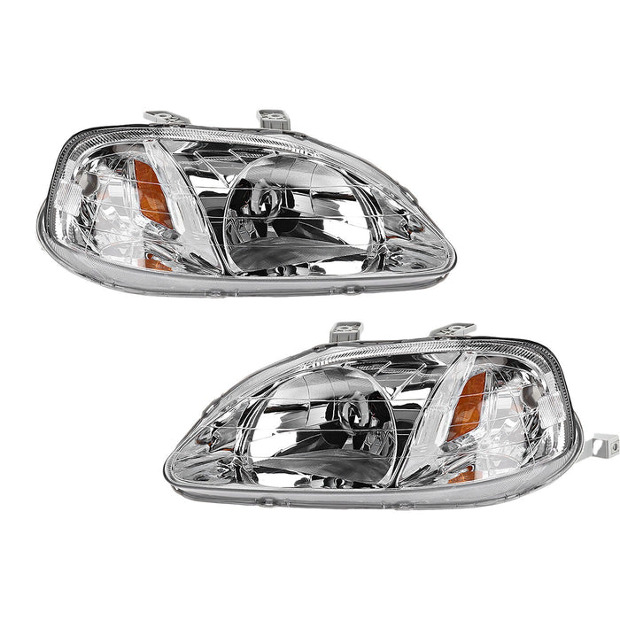 DURAFORCE Left and Right Headlights For Honda Civic 1999-2000 Halogen CX DX EX GX HX LX Si