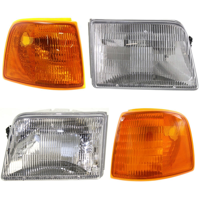 DURAFORCE Headlight Headlamp and Corner Parking Light Kit For 1993-97 Ford Ranger LH & RH
