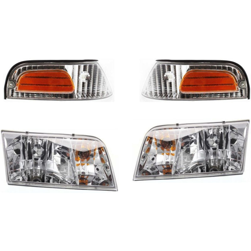 DURAFORCE Headlights Headlamps and Corner Parking Lights For 1998-2011 Ford Crown Victoria