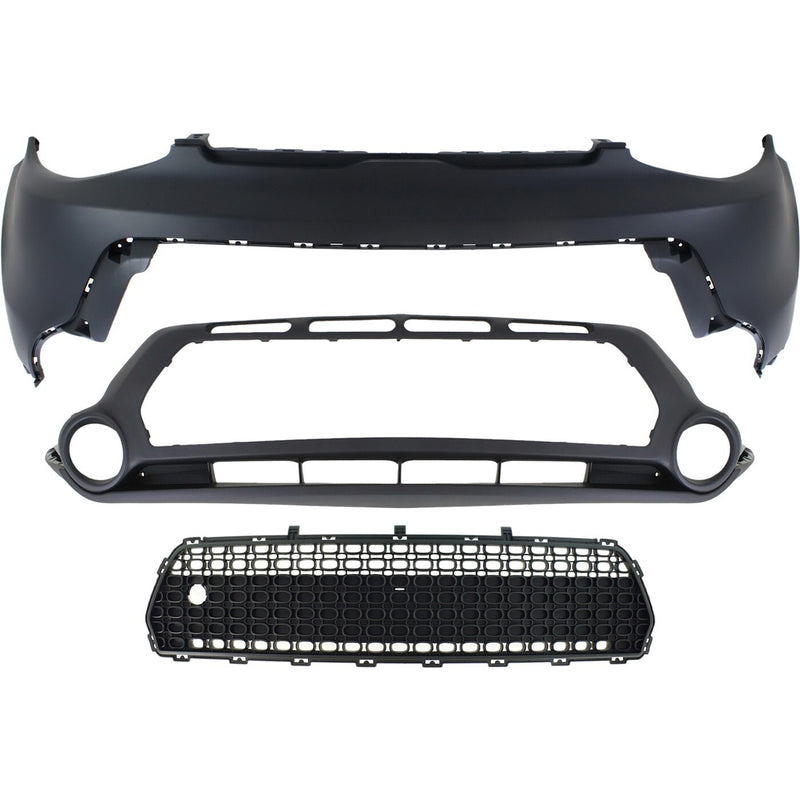 DURAFORCE Bumper Cover Kit For 2014-2016 Kia Soul 3 Pcs Fascia Upper and Lower with Grille