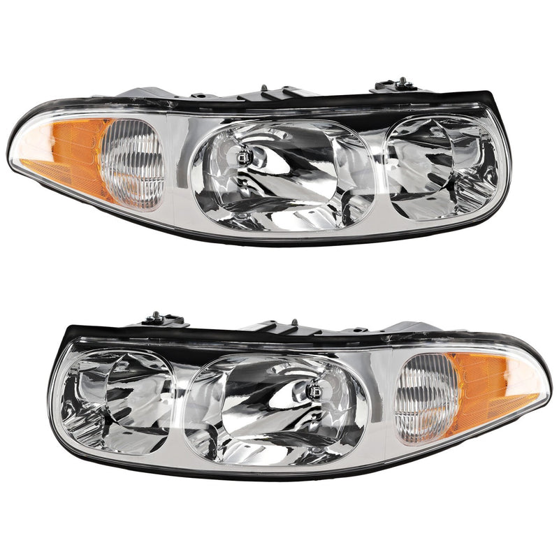 DURAFORCE LH & RH Headlight For Buick LeSabre 2000-2005 Halogen w/ Bulbs Smooth High Beam