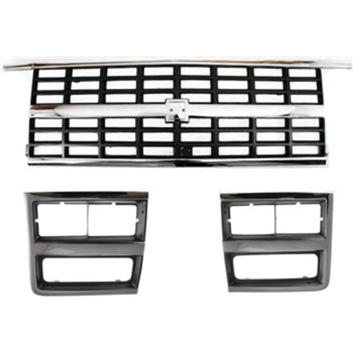 DURAFORCE Grille and Headlight Door Kit For 89-91 Chevy Blazer R1500 Suburban Chrome Shell