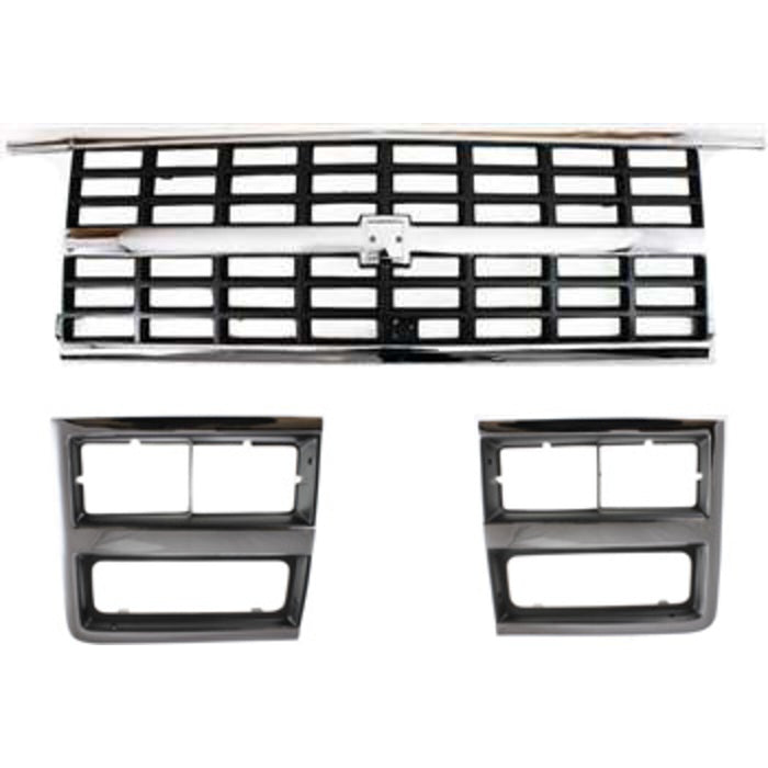 DURAFORCE Grille and Headlight Door Kit For 89-91 Chevy Blazer R1500 Suburban Chrome Shell