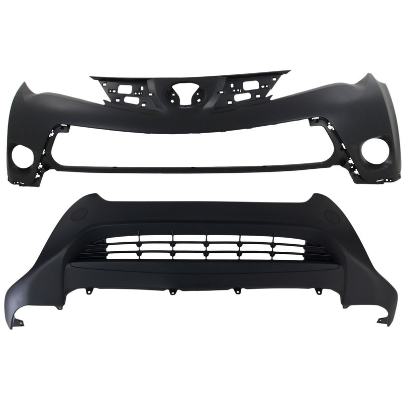DURAFORCE Bumper Covers Fascias Set Front Upper and Lower For 2013-15 Toyota RAV4 LE Model
