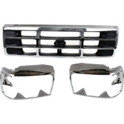 DURAFORCE Grille Assembly Headlight Door Kit For 1992-1996 Ford F-150 Bronco Chrome Shell