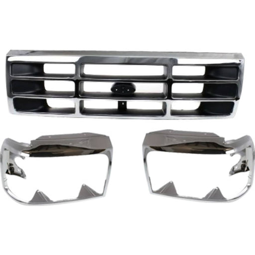 DURAFORCE Grille Assembly Headlight Door Kit For 1992-1996 Ford F-150 Bronco Chrome Shell