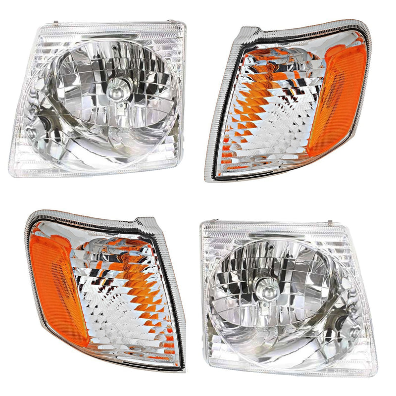 DURAFORCE Headlights Head Lamps and Corner Lights Kit For 2001-05 Ford Explorer Sport Trac