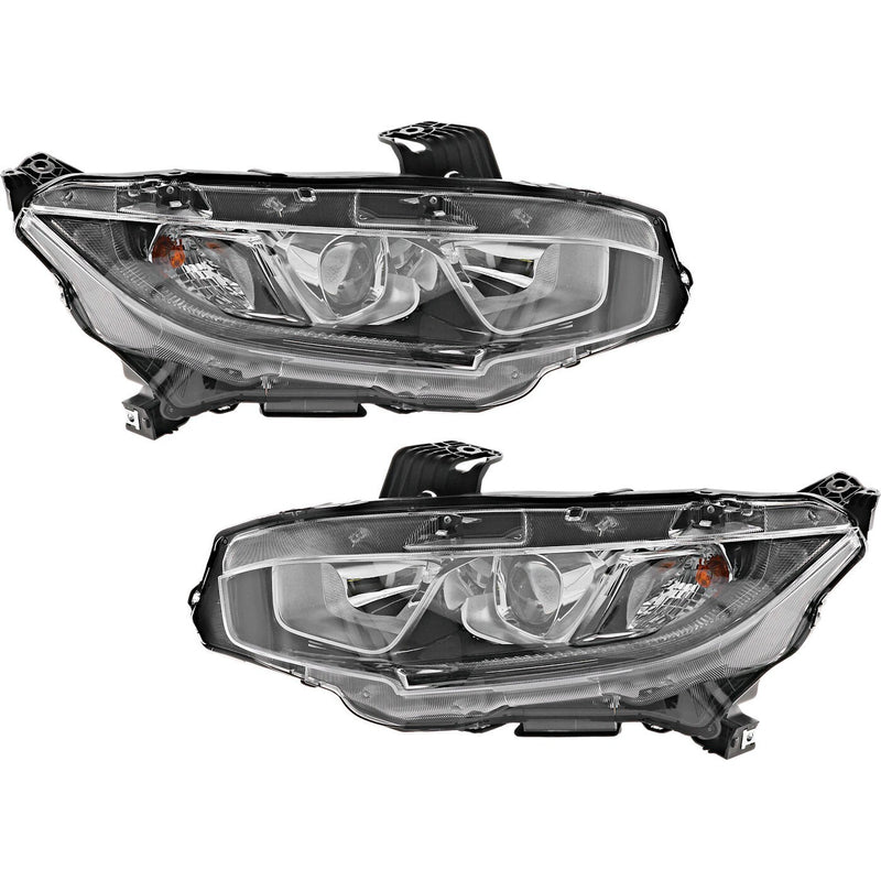 DURAFORCE Driver & Passenger Side Headlights For Honda Civic 2016-2020 Halogen w/ Bulbs US