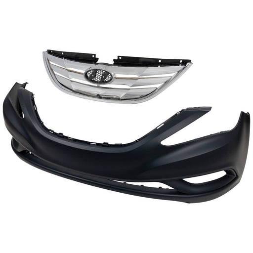 DURAFORCE Grille Assembly Kit Chrome Includes Front Bumper For 2011-2013 Hyundai Sonata