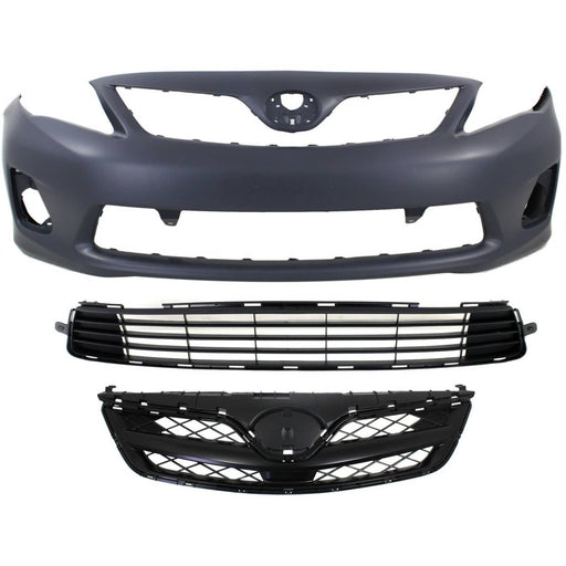 DURAFORCE Front Bumper Kit with 2 Grilles For 2011-2013 Toyota Corolla Base CE Models