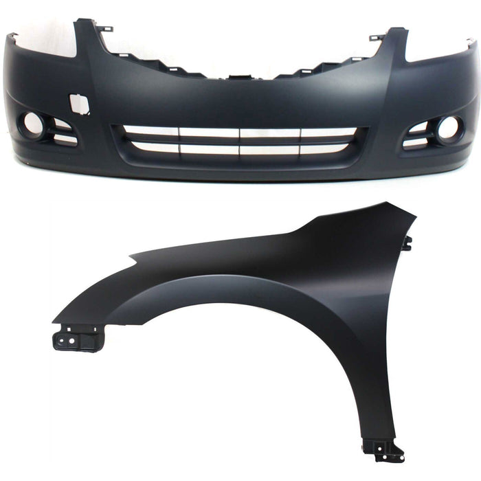 DURAFORCE Front Bumper Cover Fender Kit For 2010-2012 Nissan Altima Primed Sedan 4-Door