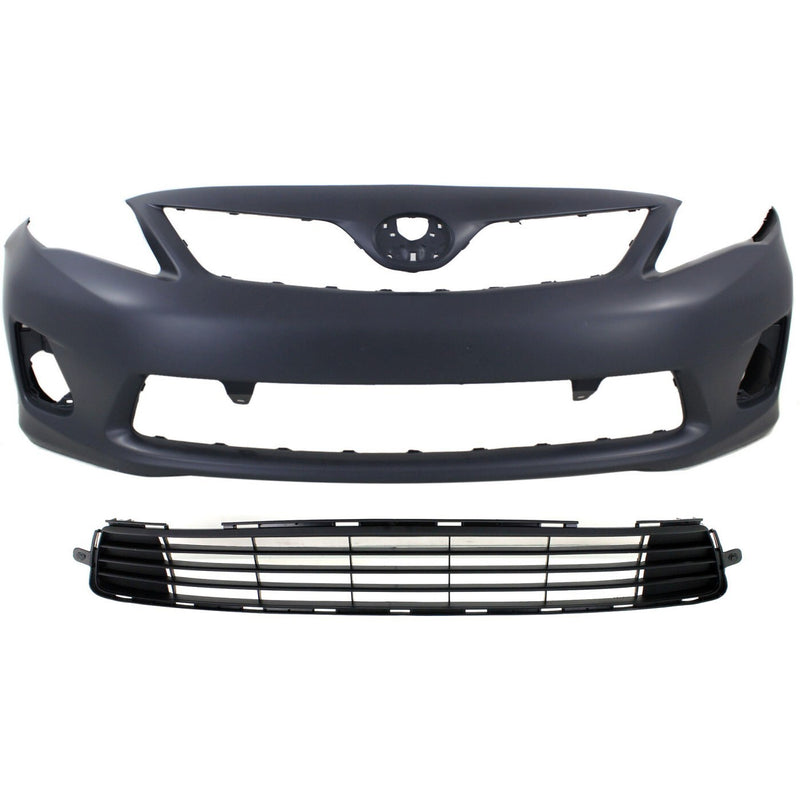 DURAFORCE Front Bumper Cover Kit with Bumper Grille For 11-13 Toyota Corolla Base CE LE