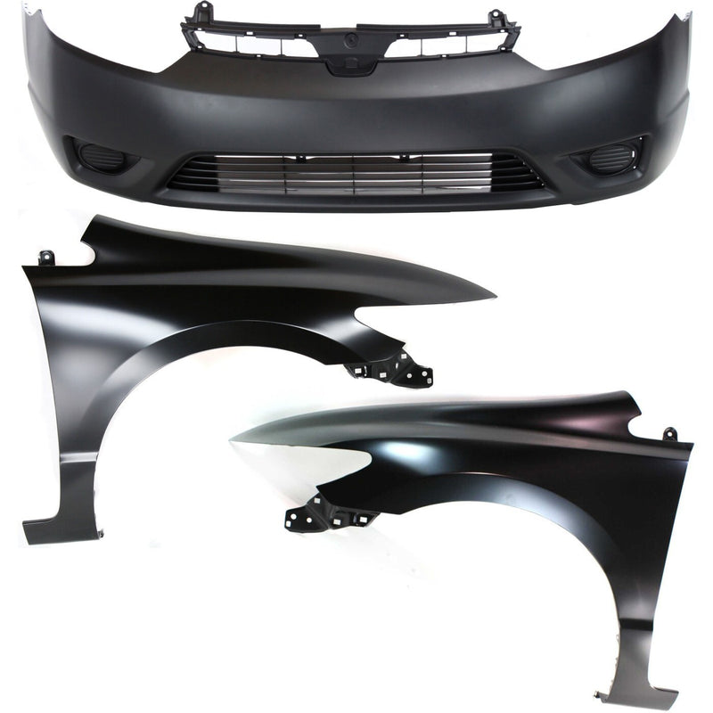 DURAFORCE Front Bumper Cover Kit For 2006-2008 Honda Civic Primed 2-Door Coupe with Fender