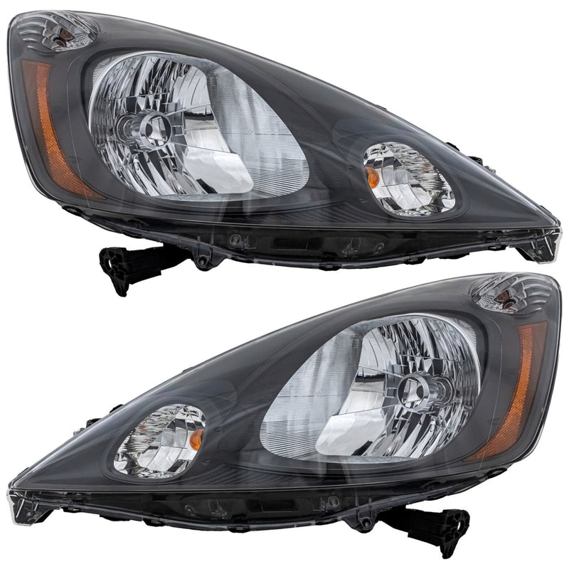 DURAFORCE Left & Right Side Headlights For Honda Fit 2009-2014 Halogen w/ Bulbs Base DX LX