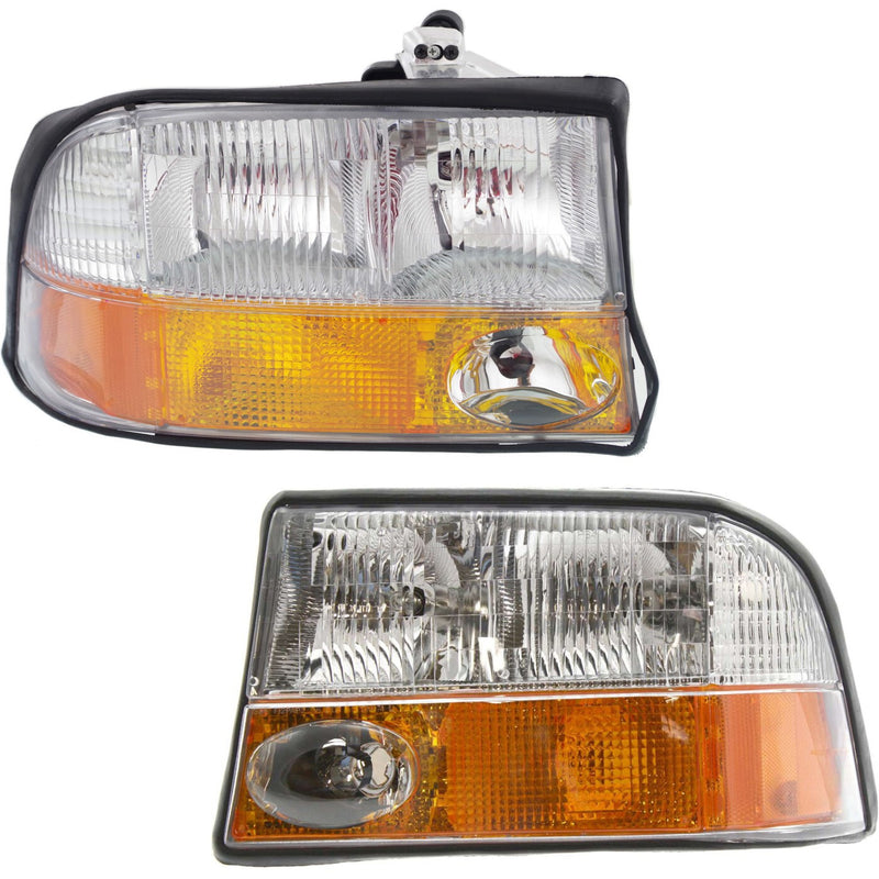 DURAFORCE Left and Right Headlights For GMC Sonoma 1998-2004 Halogen w Bulbs w/ Fog Lights