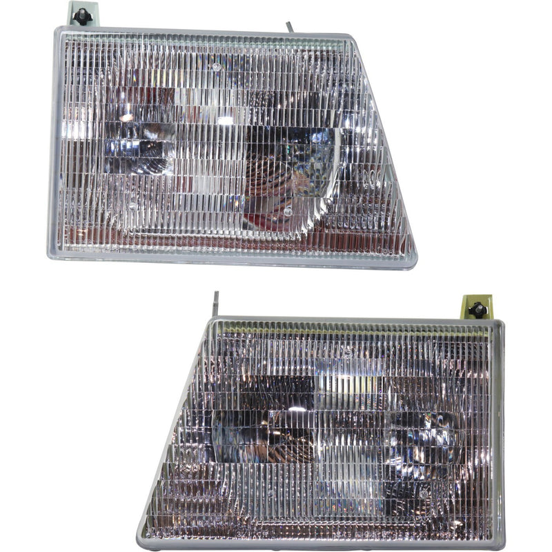 DURAFORCE Left & Right Side Headlights For Ford E-350 Econoline 1992-1996 Halogen w/ Bulbs