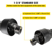 DURAFORCE PTO Shaft PTO Driveshaft for Tractor 1-3/8" Spline/Round Ends 39-55" Black