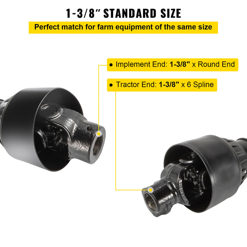 DURAFORCE PTO Shaft PTO Driveshaft for Tractor 1-3/8" Spline/Round Ends 39-55" Black