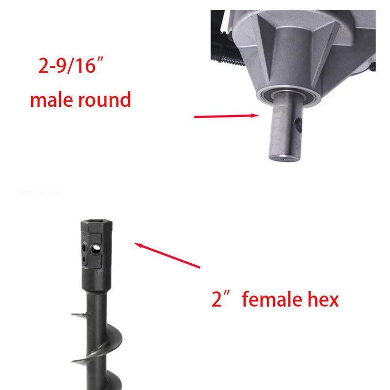 DURAFORCE Auger Adapter Conversion 2-9/16 inch female Round to 2" Male Hex Heavy Duty